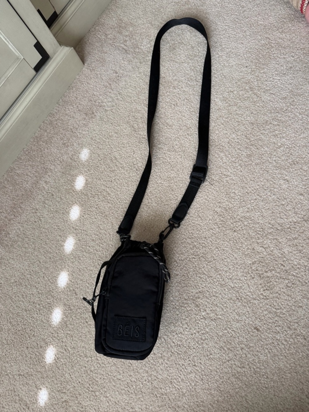 BEIS Black Compact Crossbody water Bottle and Phone Pouch Bag